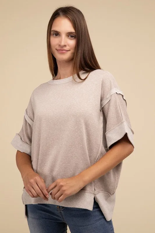 Back Patch Crinkle Washed Raglan Sleeve T-Shirt
