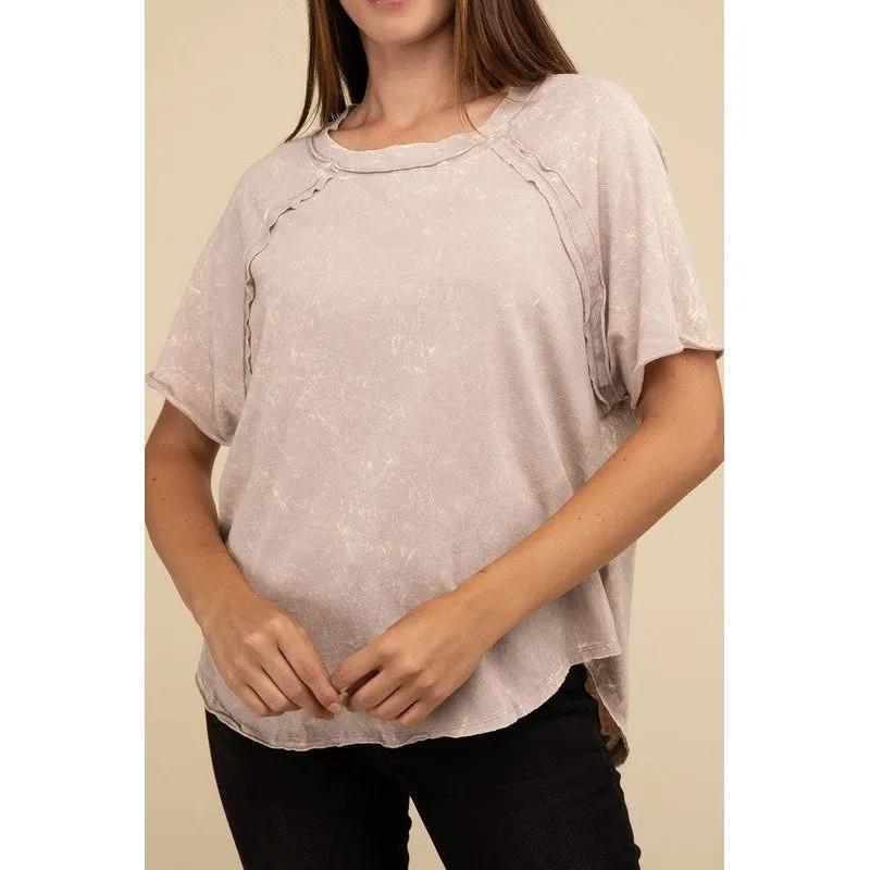 Back Patch Crinkle Washed Raglan Sleeve T-Shirt
