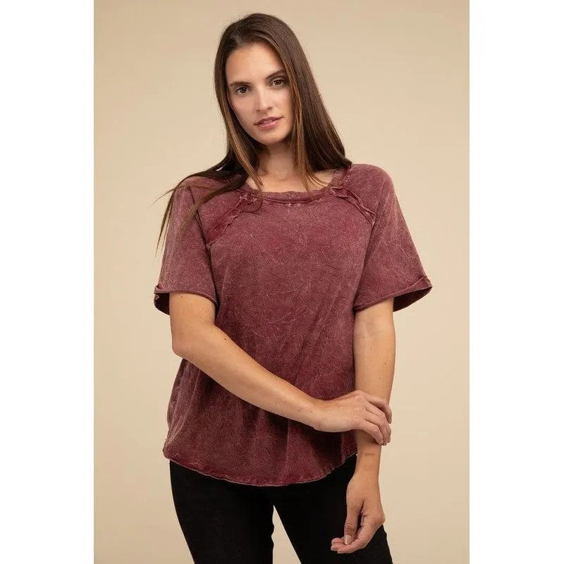 Back Patch Crinkle Washed Raglan Sleeve T-Shirt