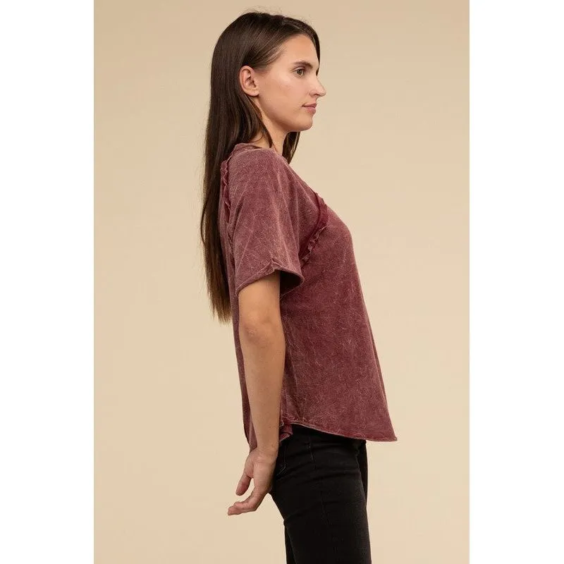 Back Patch Crinkle Washed Raglan Sleeve T-Shirt