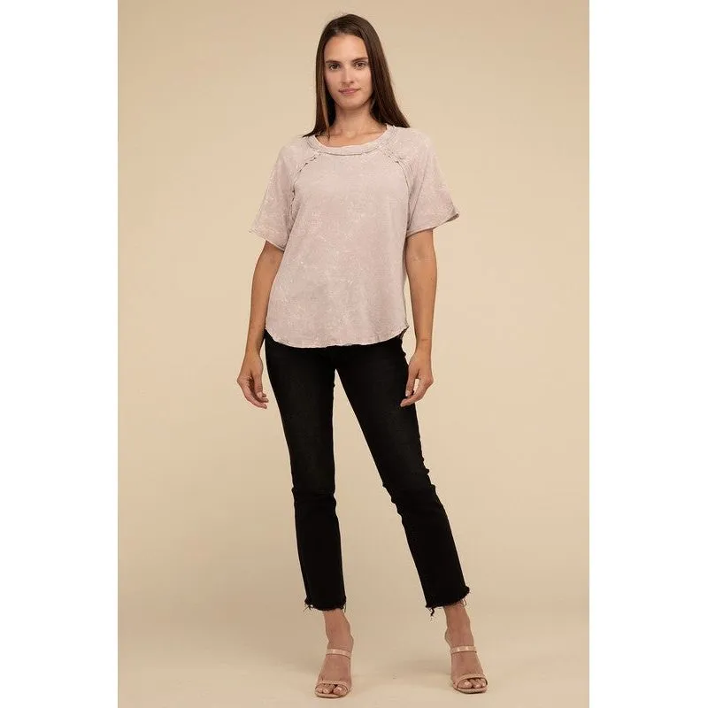 Back Patch Crinkle Washed Raglan Sleeve T-Shirt