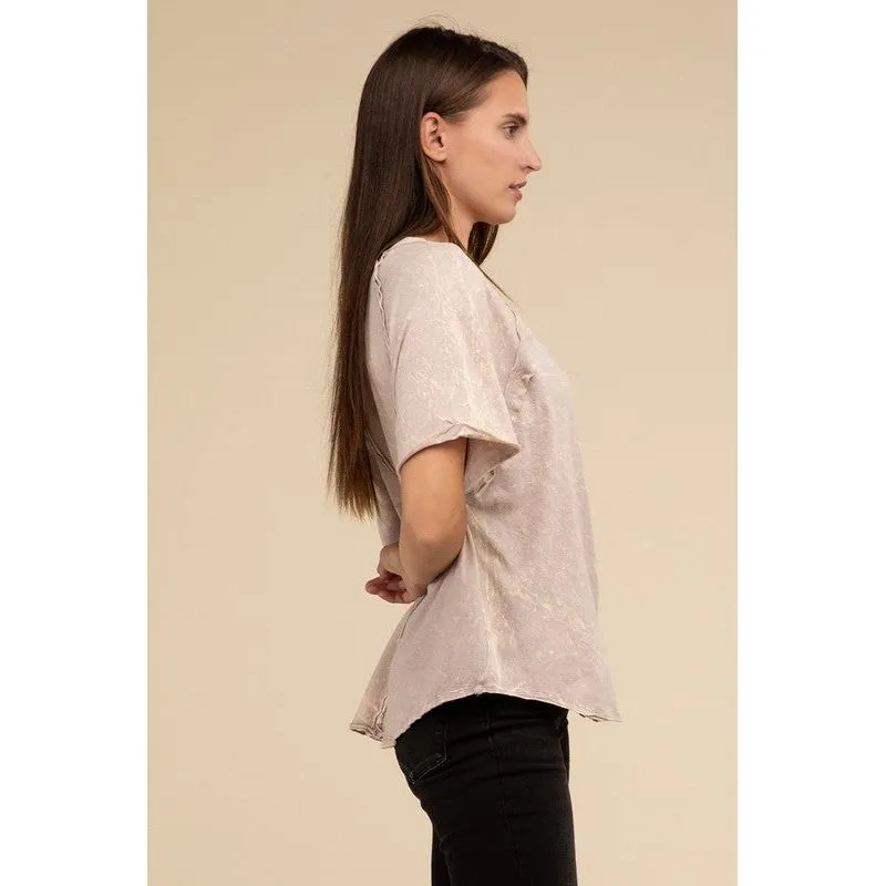 Back Patch Crinkle Washed Raglan Sleeve T-Shirt