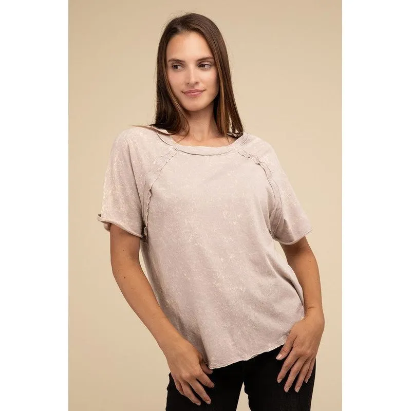 Back Patch Crinkle Washed Raglan Sleeve T-Shirt