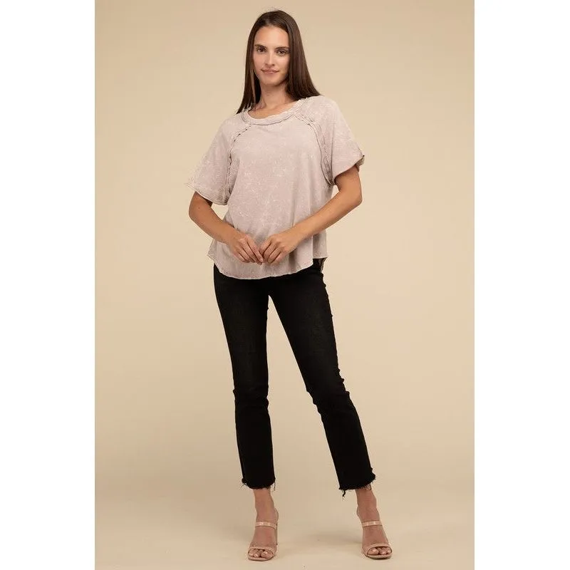 Back Patch Crinkle Washed Raglan Sleeve T-Shirt