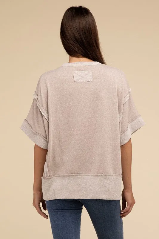 Back Patch Crinkle Washed Raglan Sleeve T-Shirt