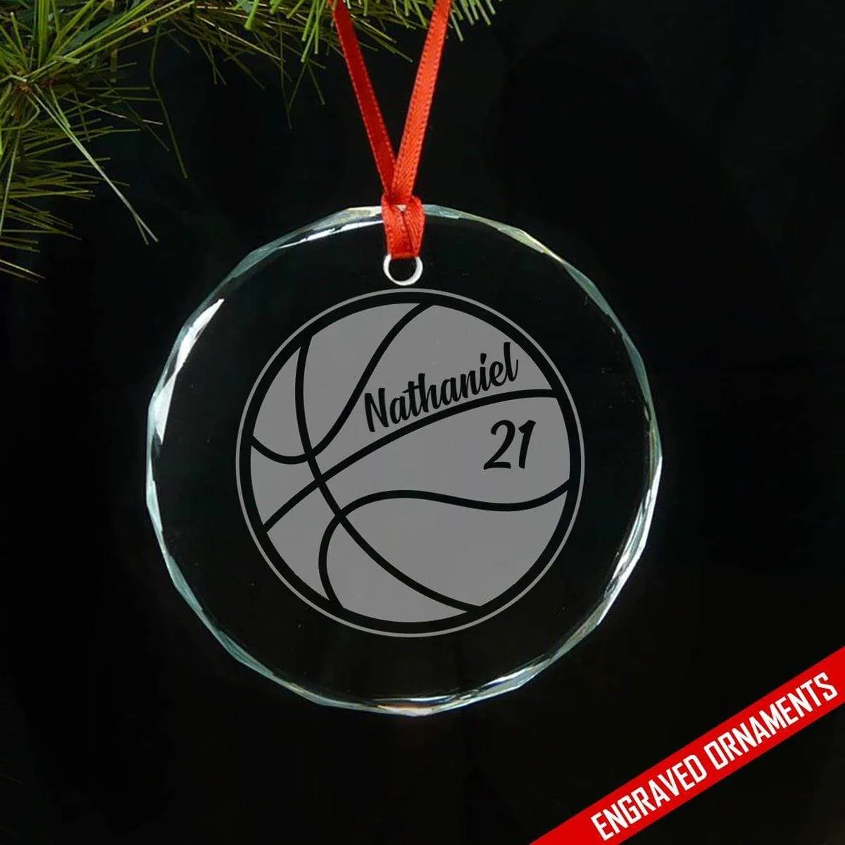 Basketball Personalized Etched Glass Ornament