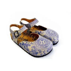 Blue and Beige Flowers Patterned Clogs - CAL1603