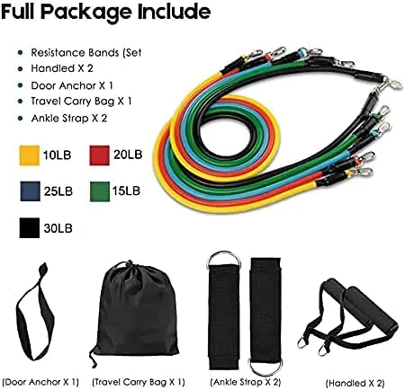BLUMORA Exercise Bands Resistance Bands Set for Workingout Door Fitness Gym Resistance Bands Kit for Men Women Streching Rubber Bands (11PCS)