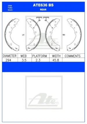 Brake Shoes Gwm Steed 3, Steed 5 Multi Wagon,Isuzu Kb250,300,360 Ate636Bs Ate