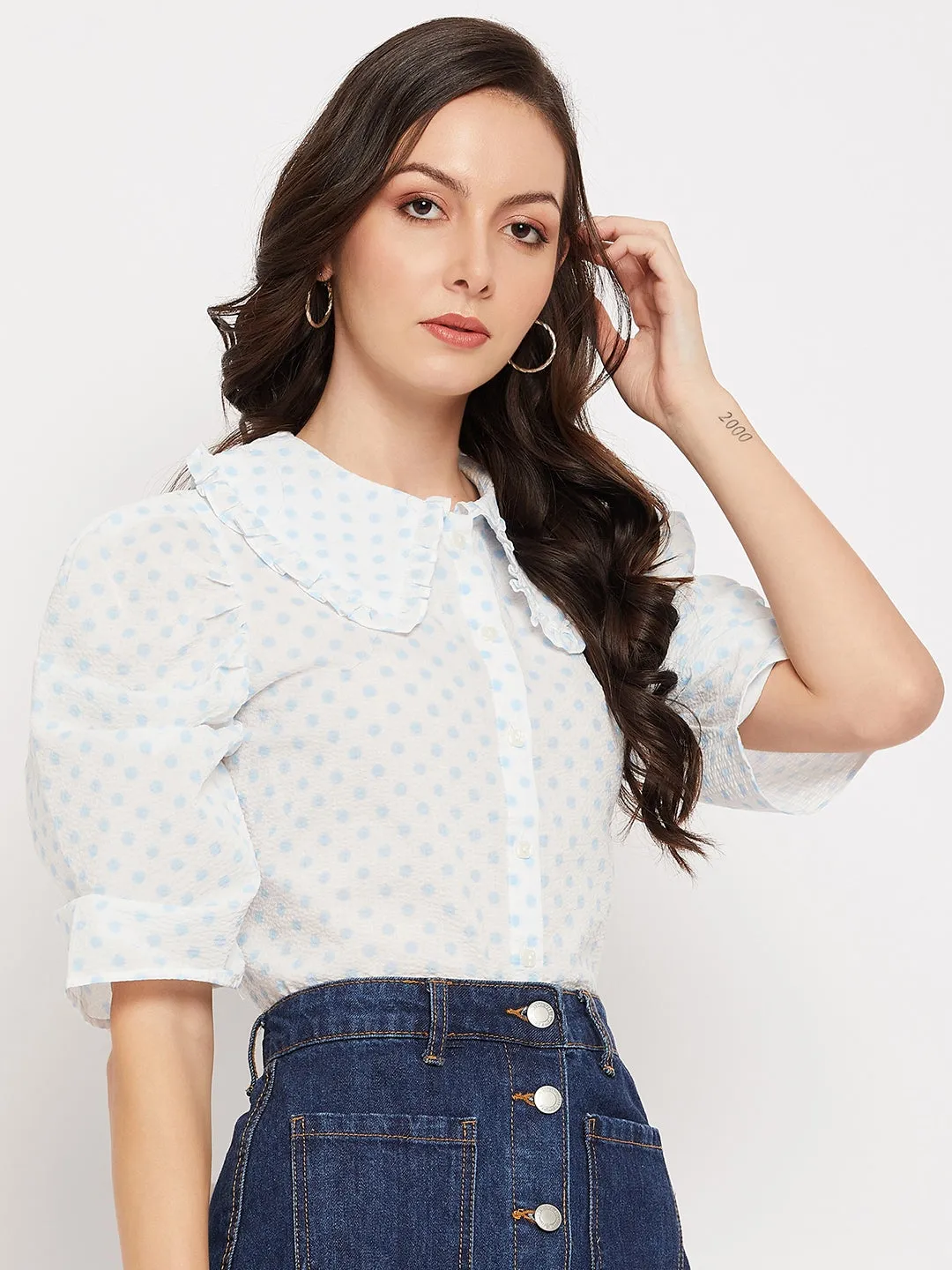 Camla Barcelona White Peter Pan Collar Top