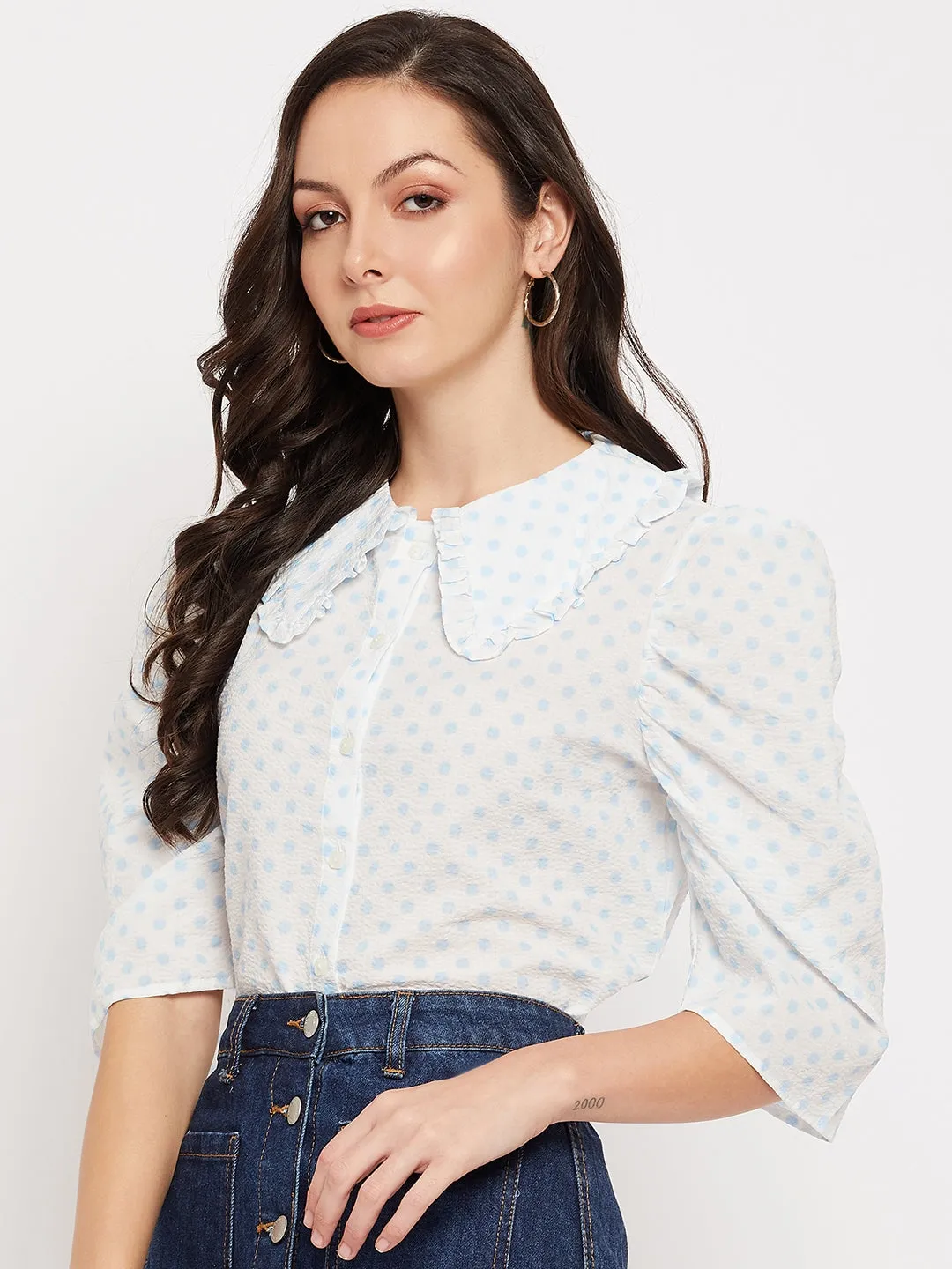 Camla Barcelona White Peter Pan Collar Top