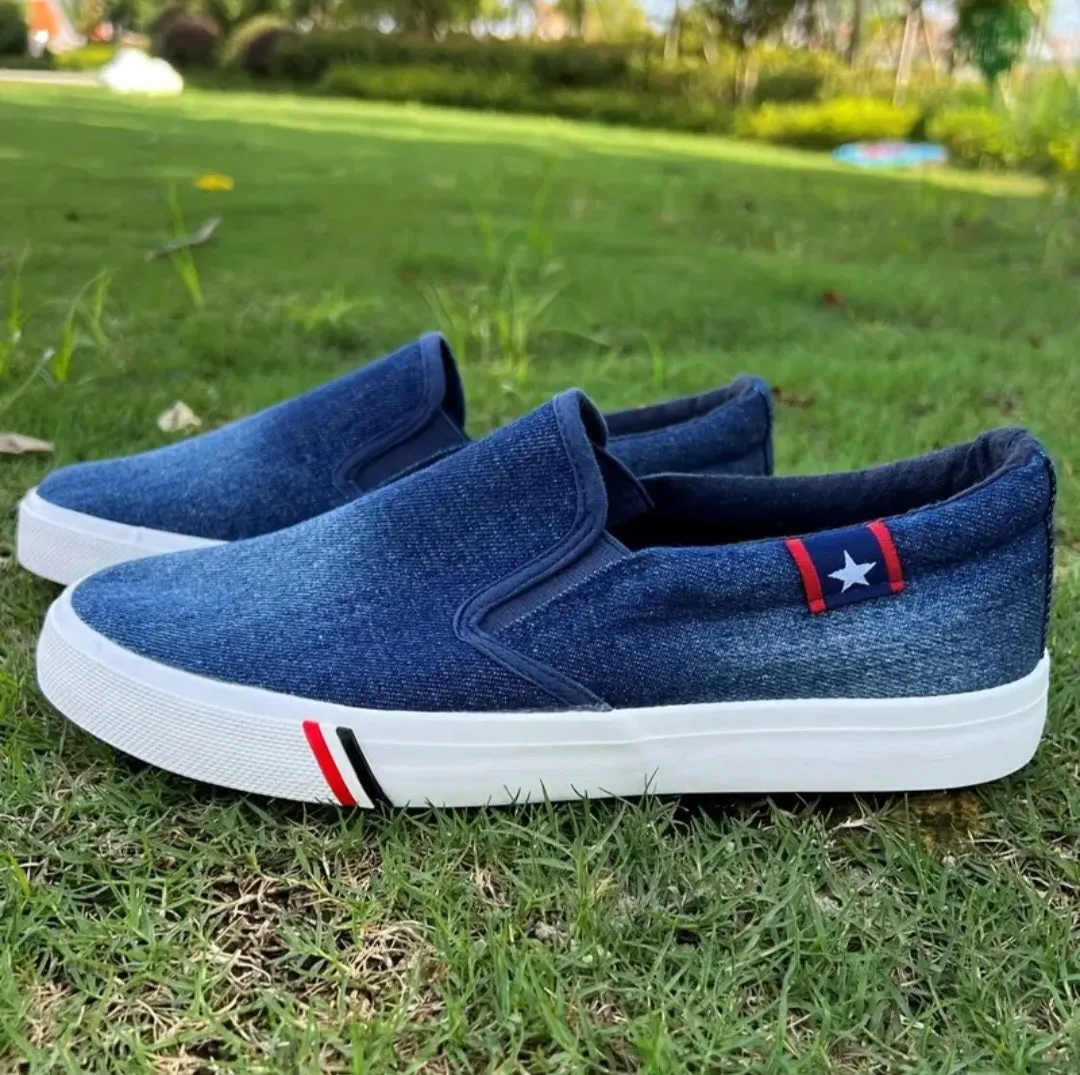 Casual Blue Denim Slip-On Sneakers - Breathable, Lightweight for All Seasons vans type