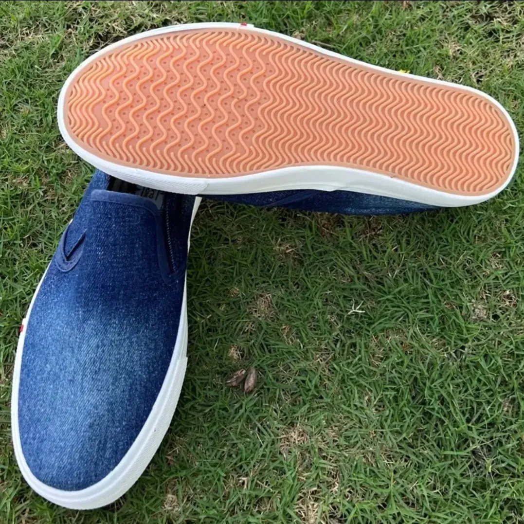 Casual Blue Denim Slip-On Sneakers - Breathable, Lightweight for All Seasons vans type