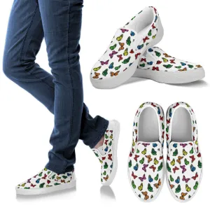 Colorful Butterfly White Slip Ons