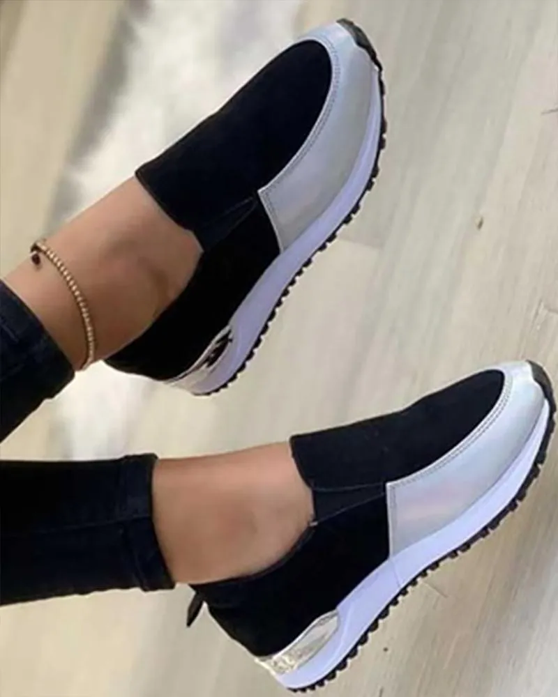 Contrast Paneled Casual Slip On Sneakers