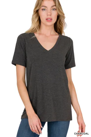 Cora Basic V-Neck Top in Charcoal