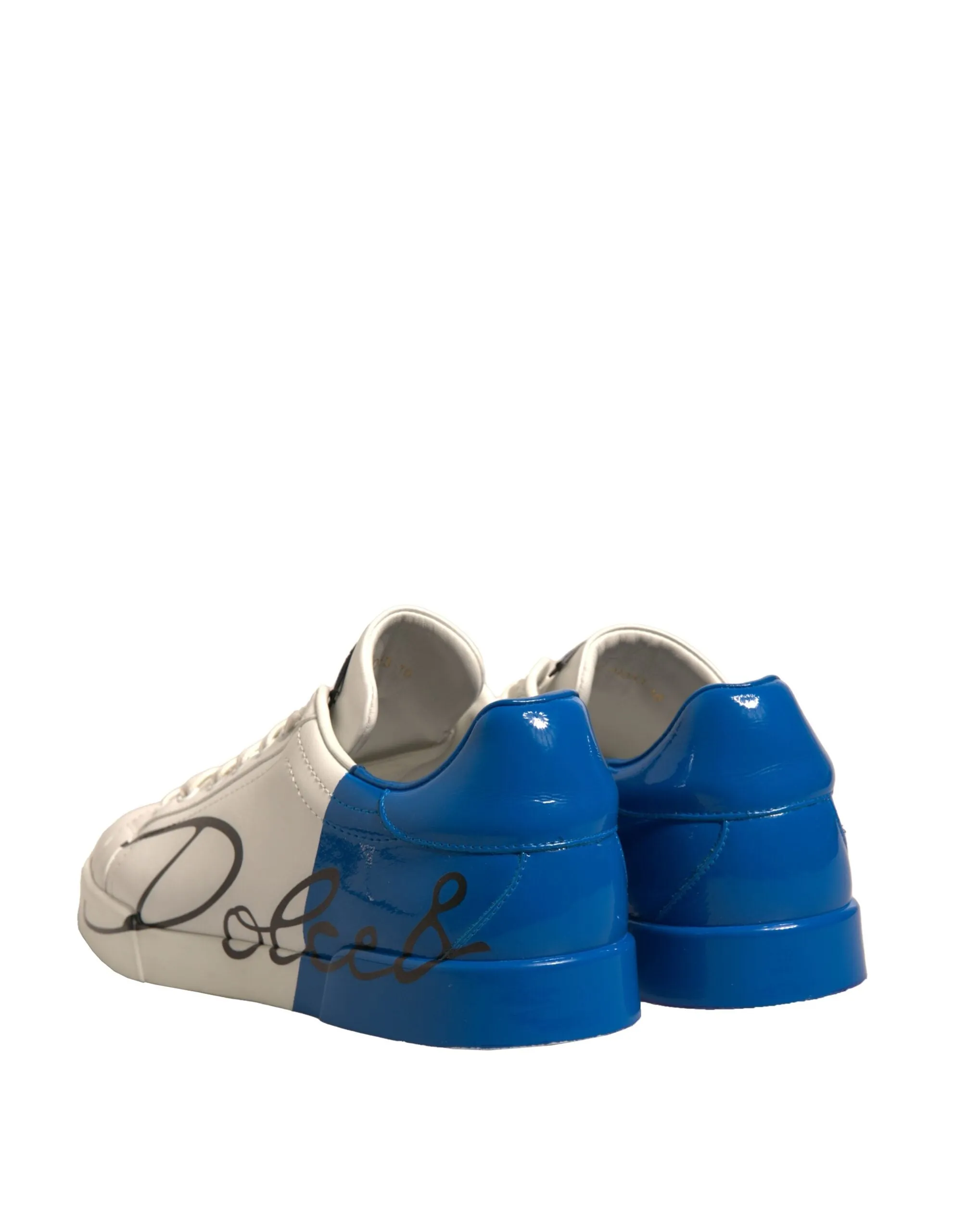 Dolce&Gabbana Portofino Men White Blue Sneakers Leather Flat Trainer Shoes EU 44