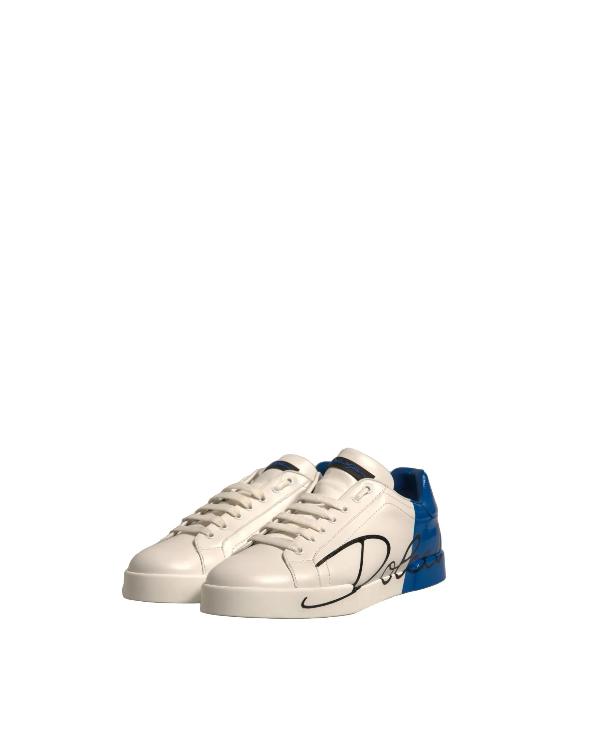Dolce&Gabbana Portofino Men White Blue Sneakers Leather Flat Trainer Shoes EU 44
