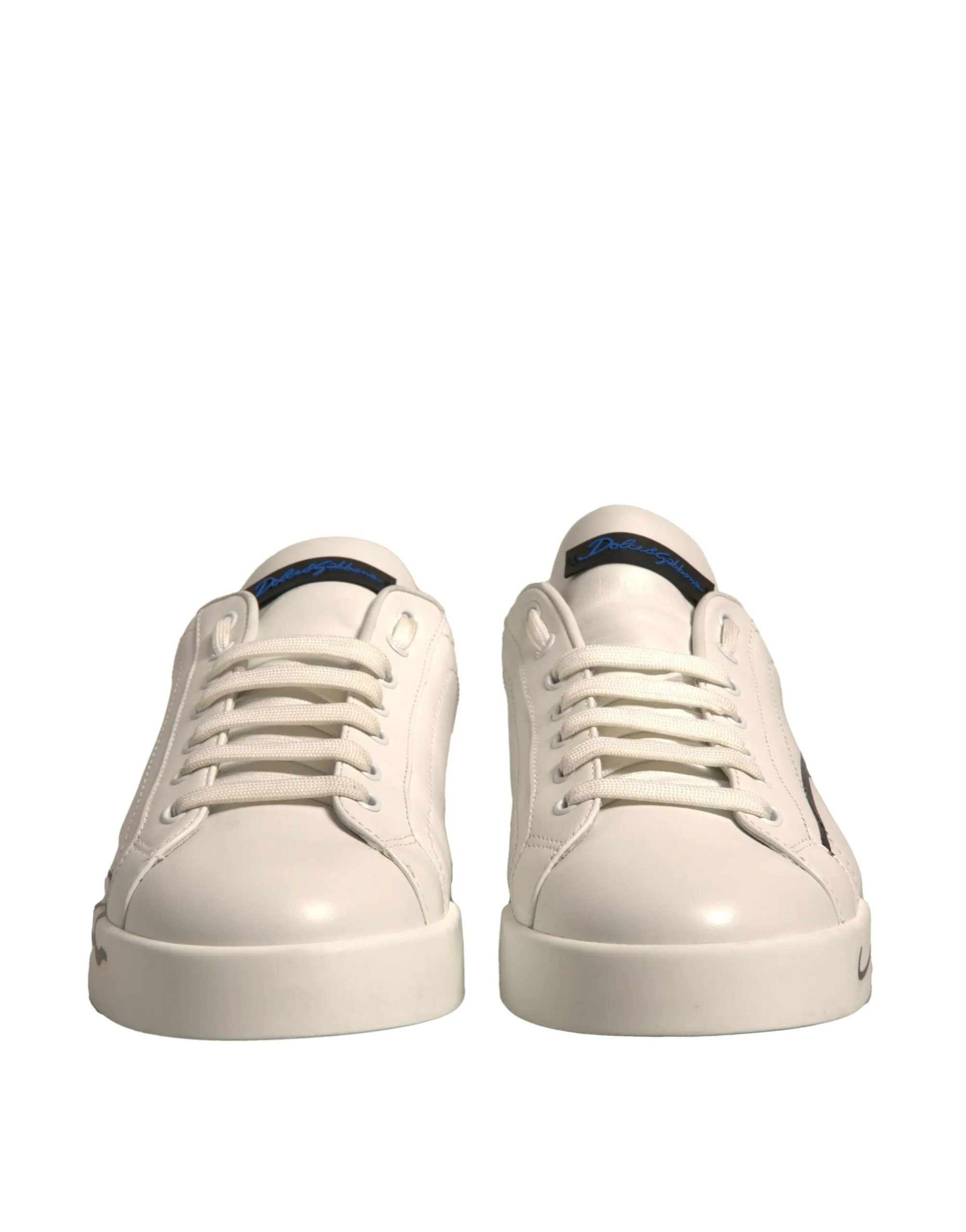 Dolce&Gabbana Portofino Men White Blue Sneakers Leather Flat Trainer Shoes EU 44