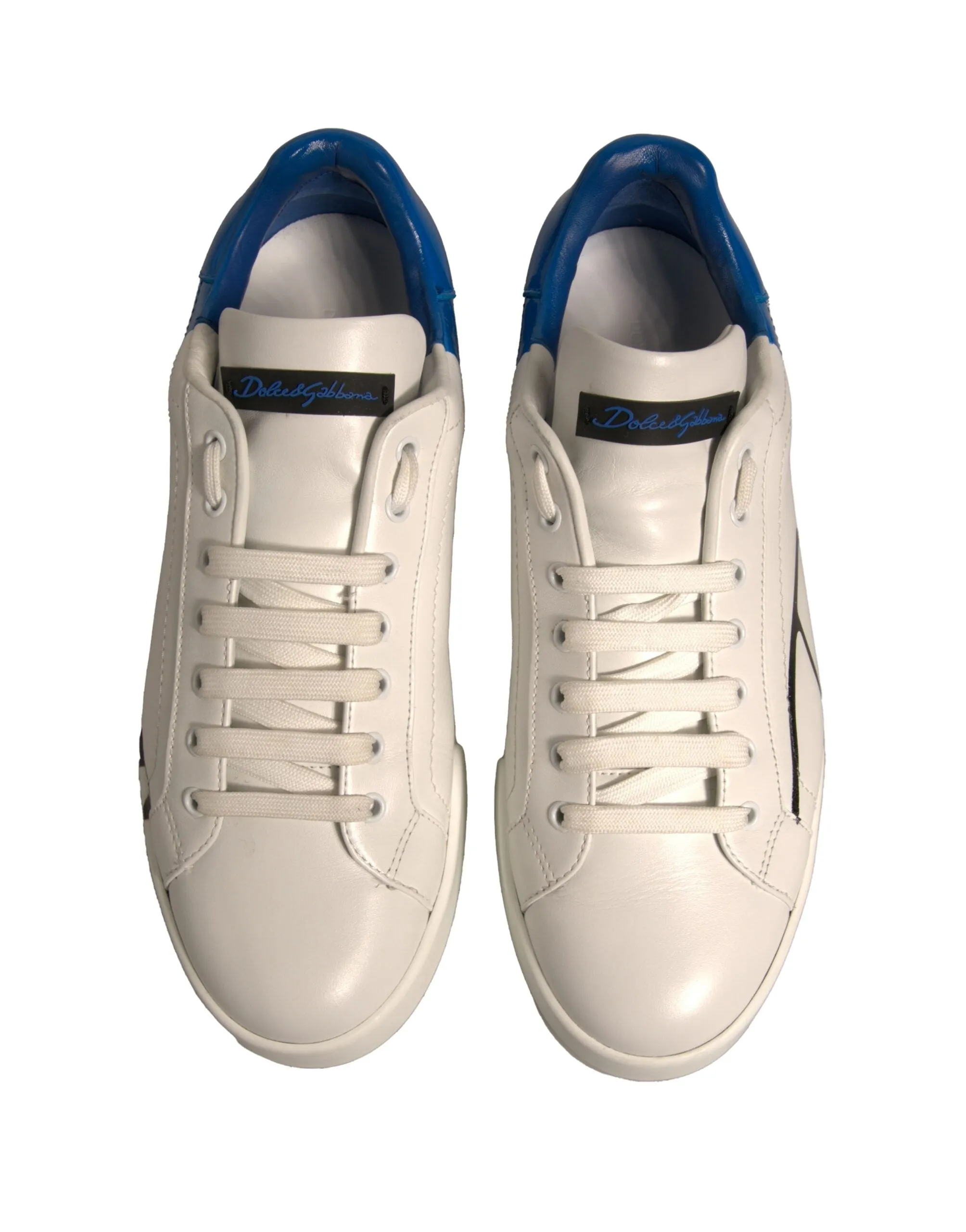 Dolce&Gabbana Portofino Men White Blue Sneakers Leather Flat Trainer Shoes EU 44