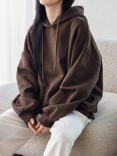 Drop Shoulder Drawstring Hoodie – Long Sleeve Casual Top