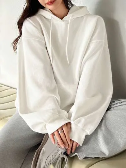 Drop Shoulder Drawstring Hoodie – Long Sleeve Casual Top