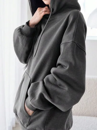 Drop Shoulder Drawstring Hoodie – Long Sleeve Casual Top