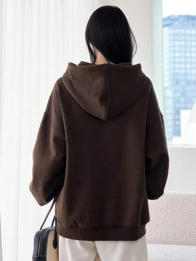 Drop Shoulder Drawstring Hoodie – Long Sleeve Casual Top