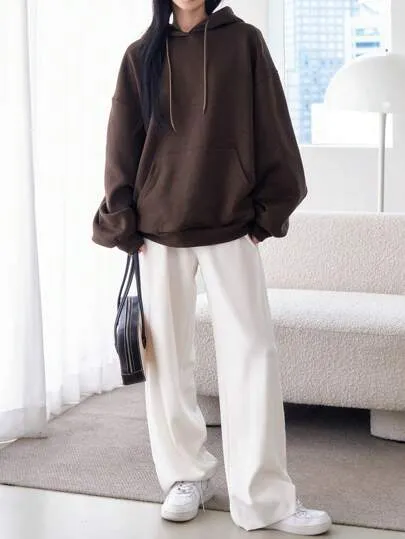 Drop Shoulder Drawstring Hoodie – Long Sleeve Casual Top