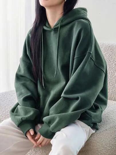 Drop Shoulder Drawstring Hoodie – Long Sleeve Casual Top