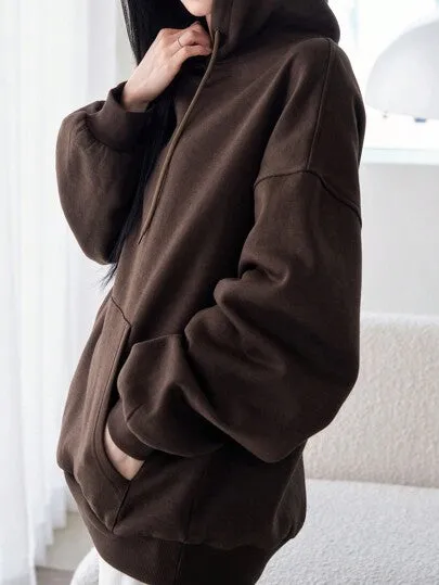 Drop Shoulder Drawstring Hoodie – Long Sleeve Casual Top