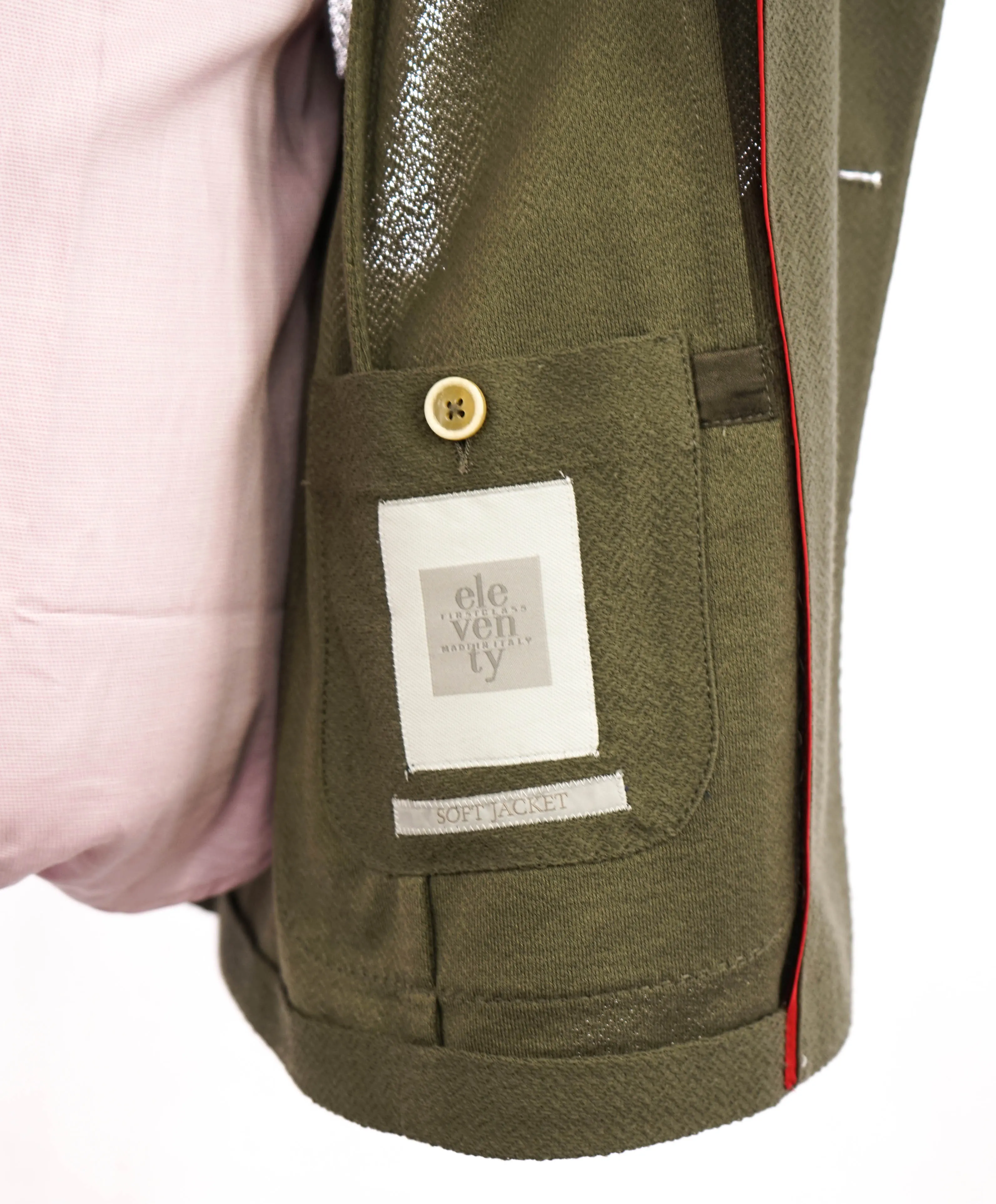 ELEVENTY - Sage Green Herringbone Semi-Lined Soft Jacket Blazer - 40 (50 EU)
