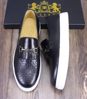Embossed Genuine Leather Interlocking pattern Casual Sneakers