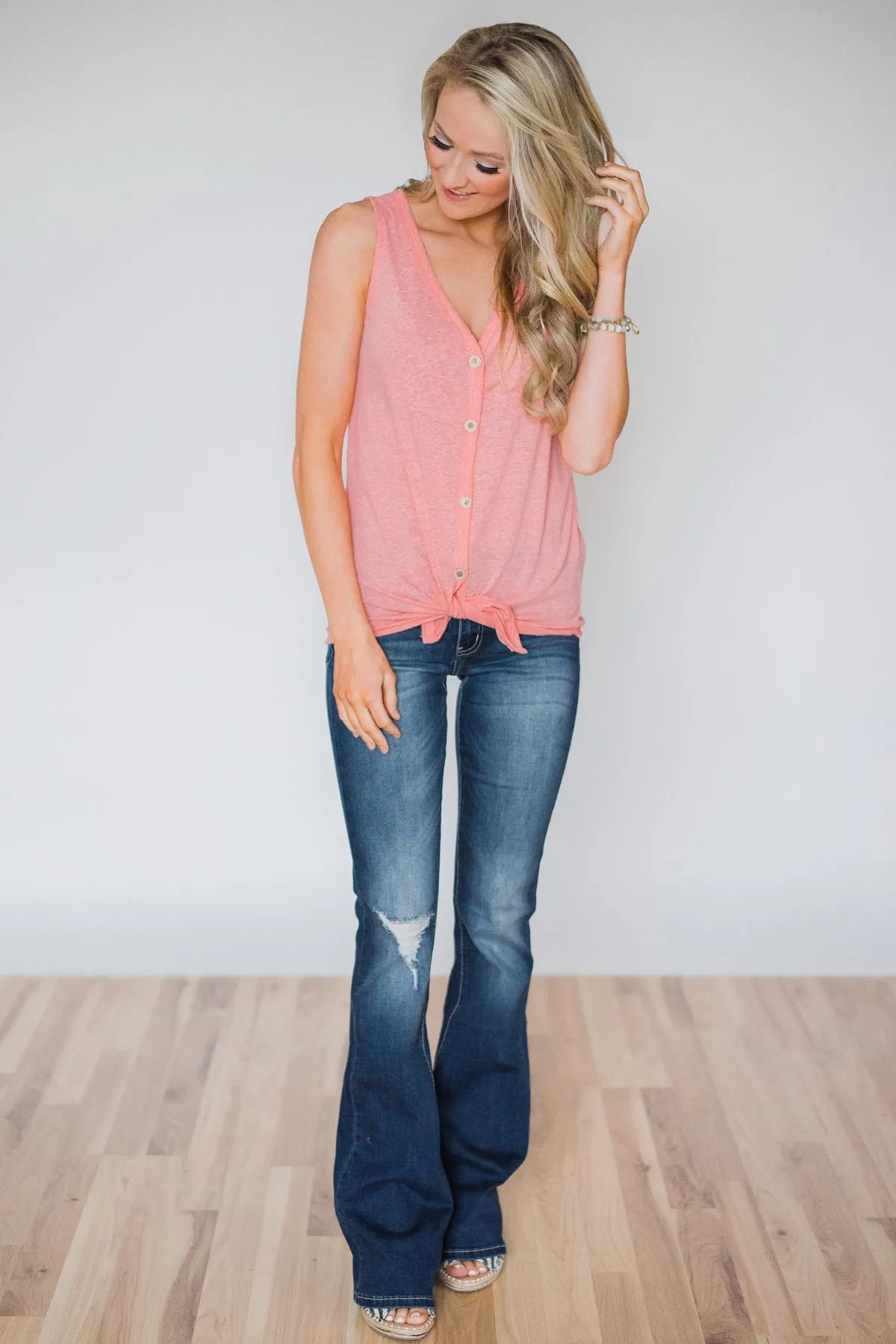 Everyday Button Tie Tank Top- Pink