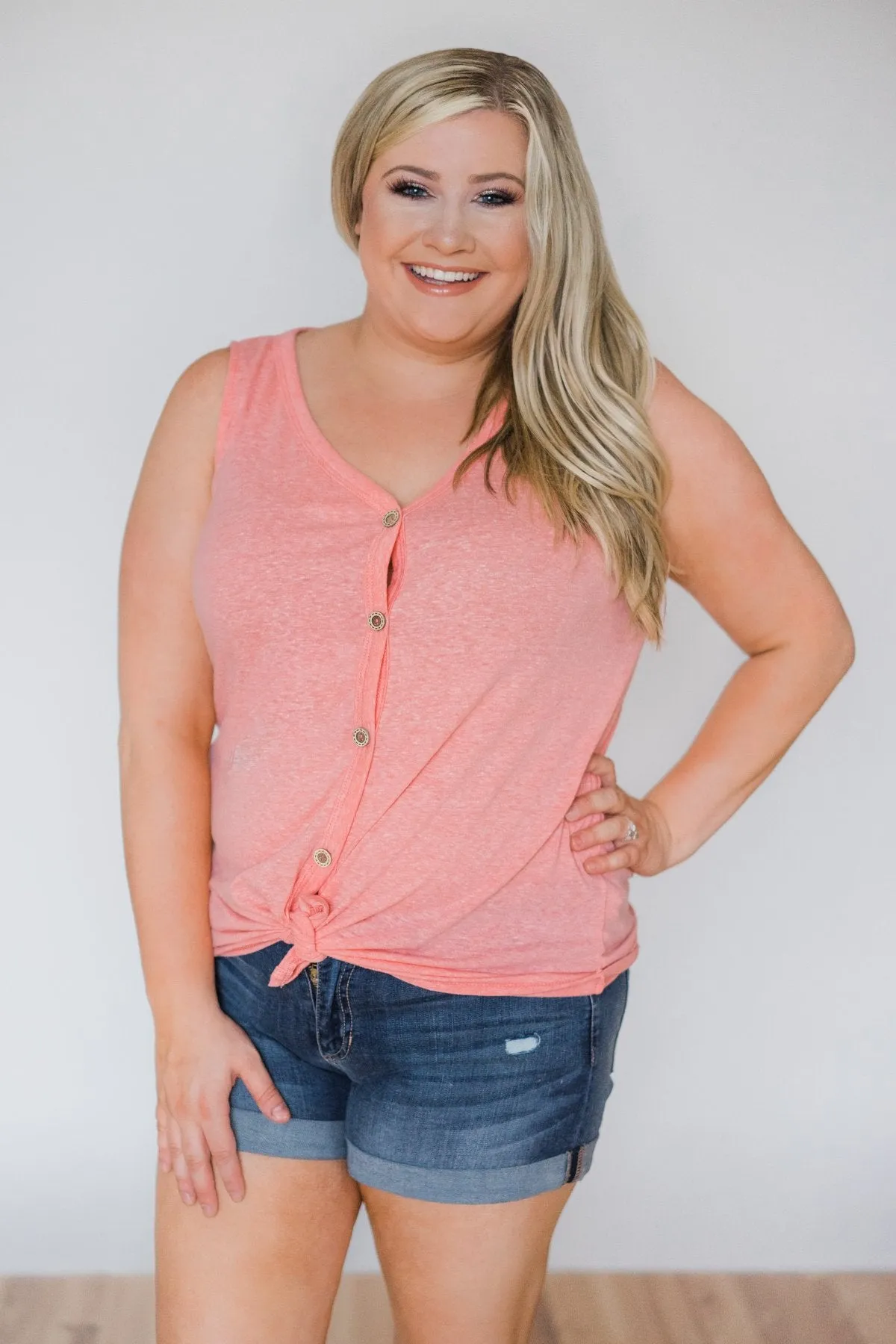 Everyday Button Tie Tank Top- Pink