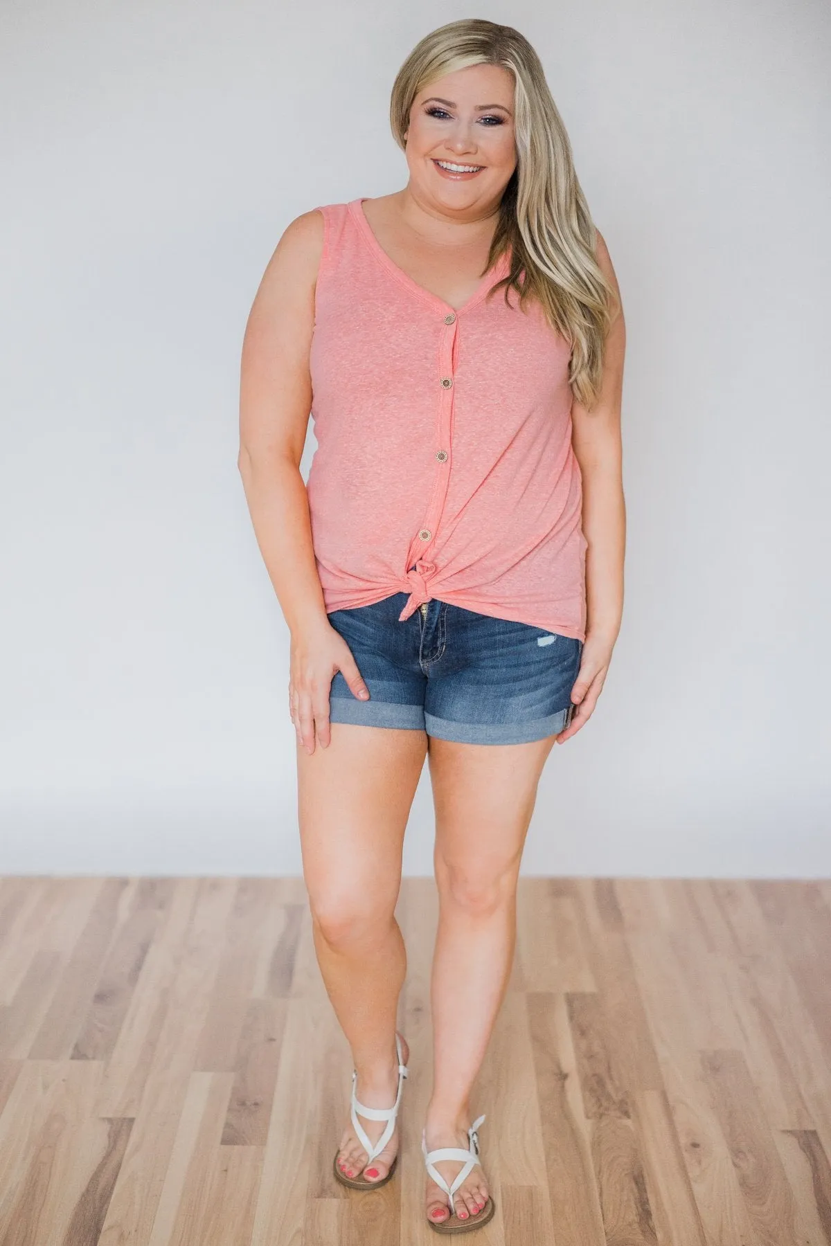 Everyday Button Tie Tank Top- Pink