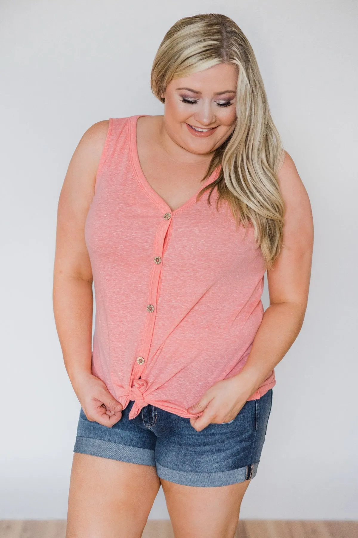 Everyday Button Tie Tank Top- Pink