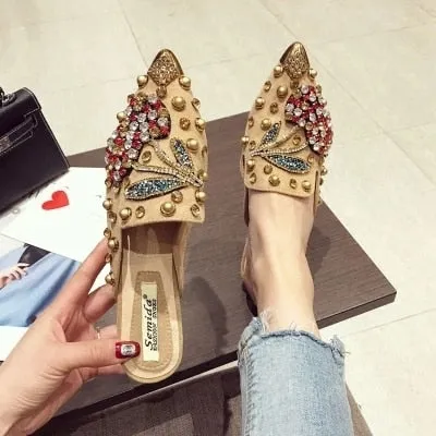 Female Metal Pointed Toe Comfortable Flats Loafers Shoes