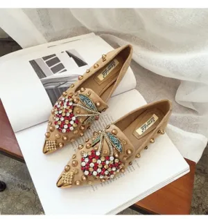 Female Metal Pointed Toe Comfortable Flats Loafers Shoes