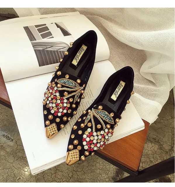 Female Metal Pointed Toe Comfortable Flats Loafers Shoes