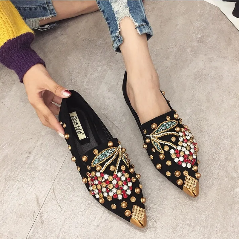 Female Metal Pointed Toe Comfortable Flats Loafers Shoes