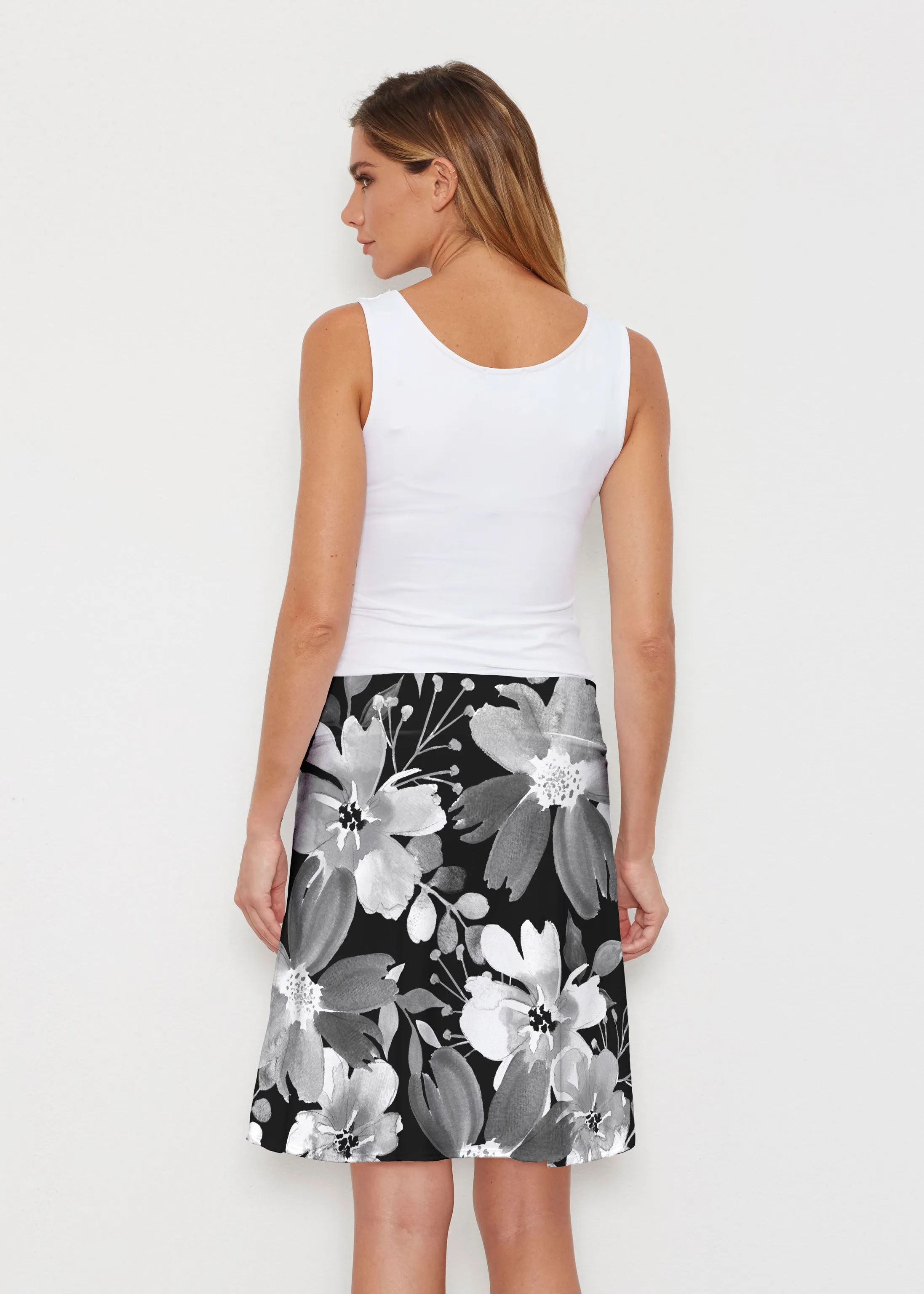 Festive Bloom Balck (8174) ~ Silky Brenda Skirt 21 inch
