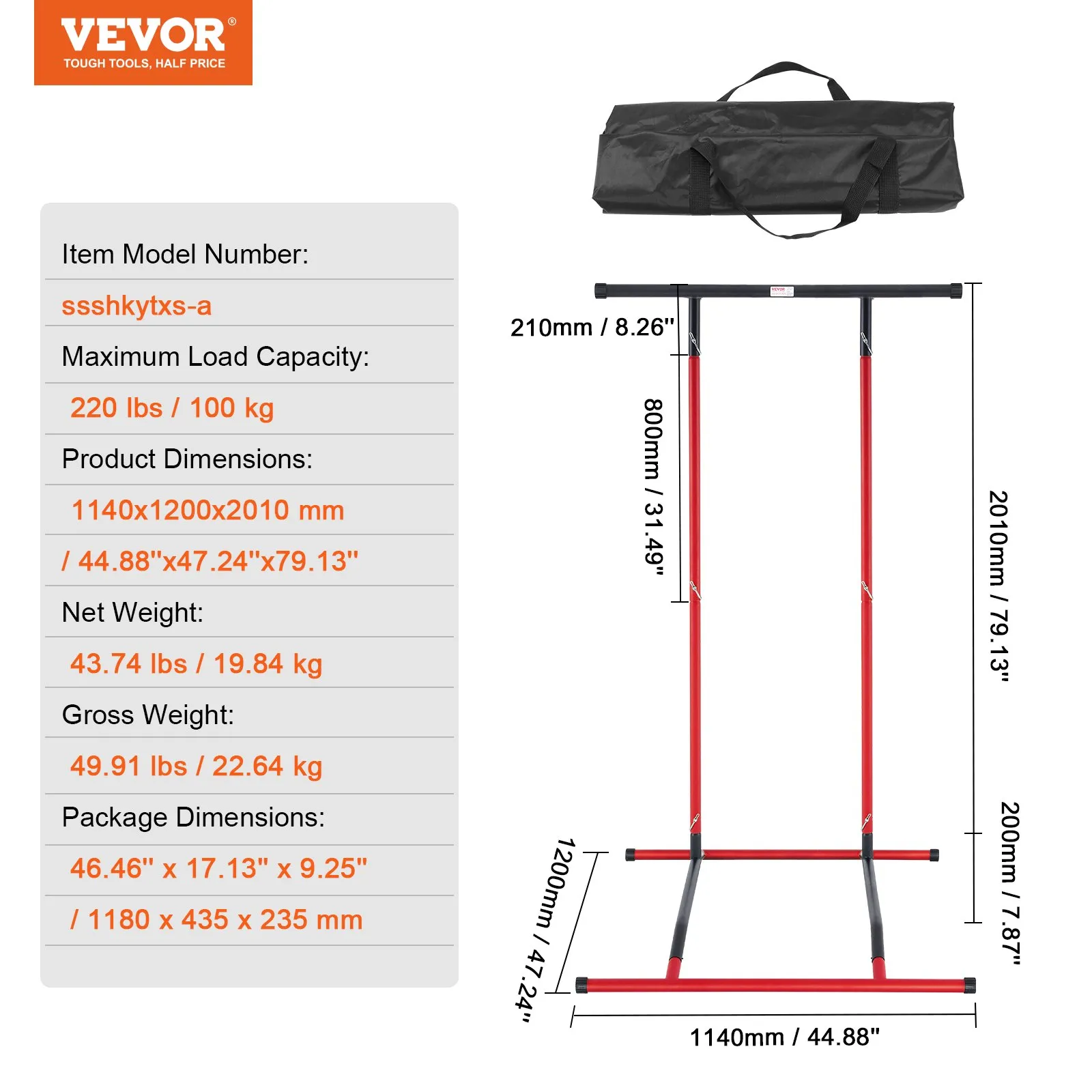 (FINAL PRICES ARE LOWER ON OUR SITE!) VEVOR Power Tower Dip Station, 2-Level Height Adjustable Pull Up Bar Stand, Multi-Function Strength Training Workout Equipment, Home Gym Fitness Dip Bar Station, 220LBS Weight Capacity, Black & Red