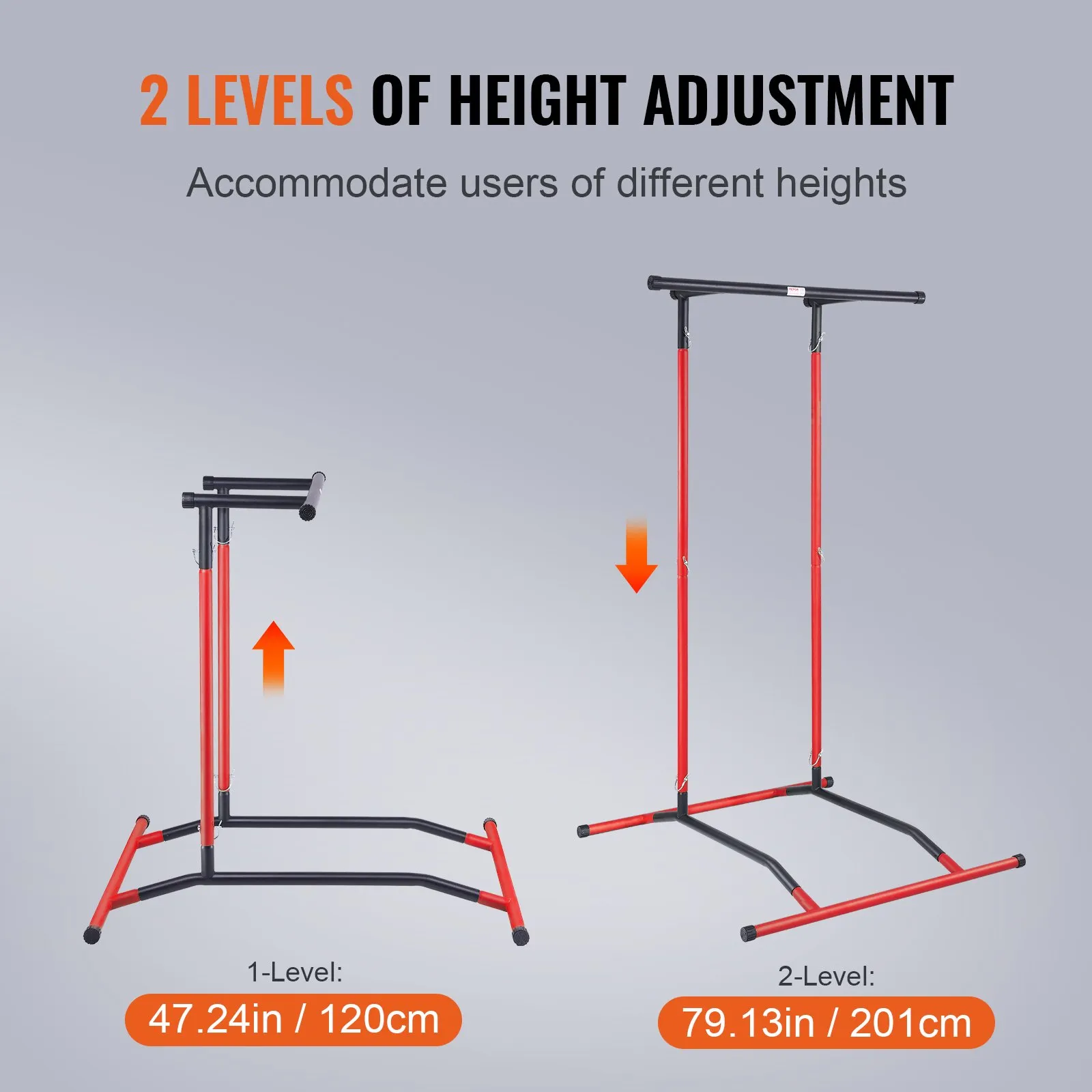 (FINAL PRICES ARE LOWER ON OUR SITE!) VEVOR Power Tower Dip Station, 2-Level Height Adjustable Pull Up Bar Stand, Multi-Function Strength Training Workout Equipment, Home Gym Fitness Dip Bar Station, 220LBS Weight Capacity, Black & Red