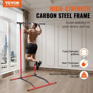 (FINAL PRICES ARE LOWER ON OUR SITE!) VEVOR Power Tower Dip Station, 2-Level Height Adjustable Pull Up Bar Stand, Multi-Function Strength Training Workout Equipment, Home Gym Fitness Dip Bar Station, 220LBS Weight Capacity, Black & Red