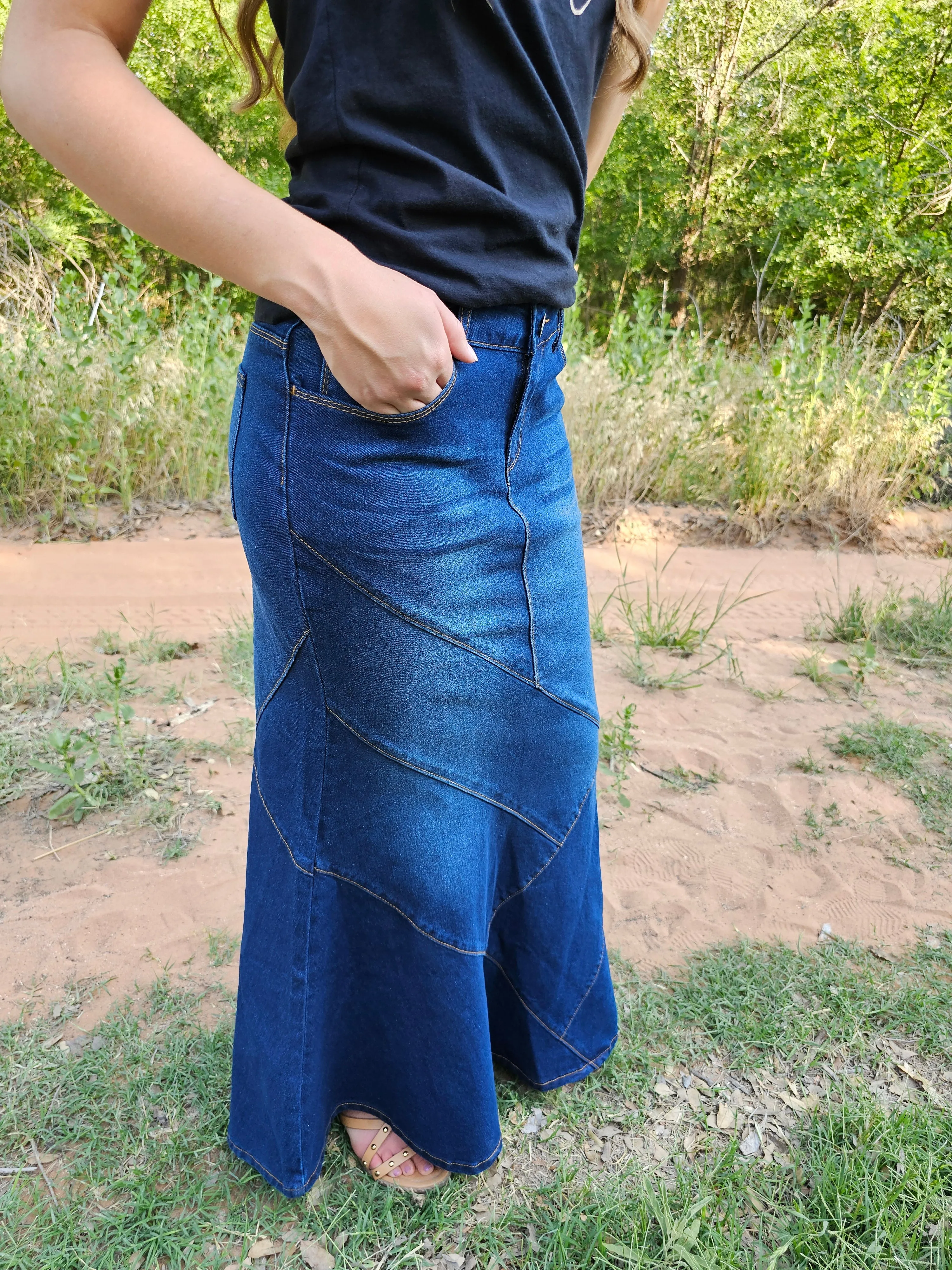 Fit and Flare Denim Skirt