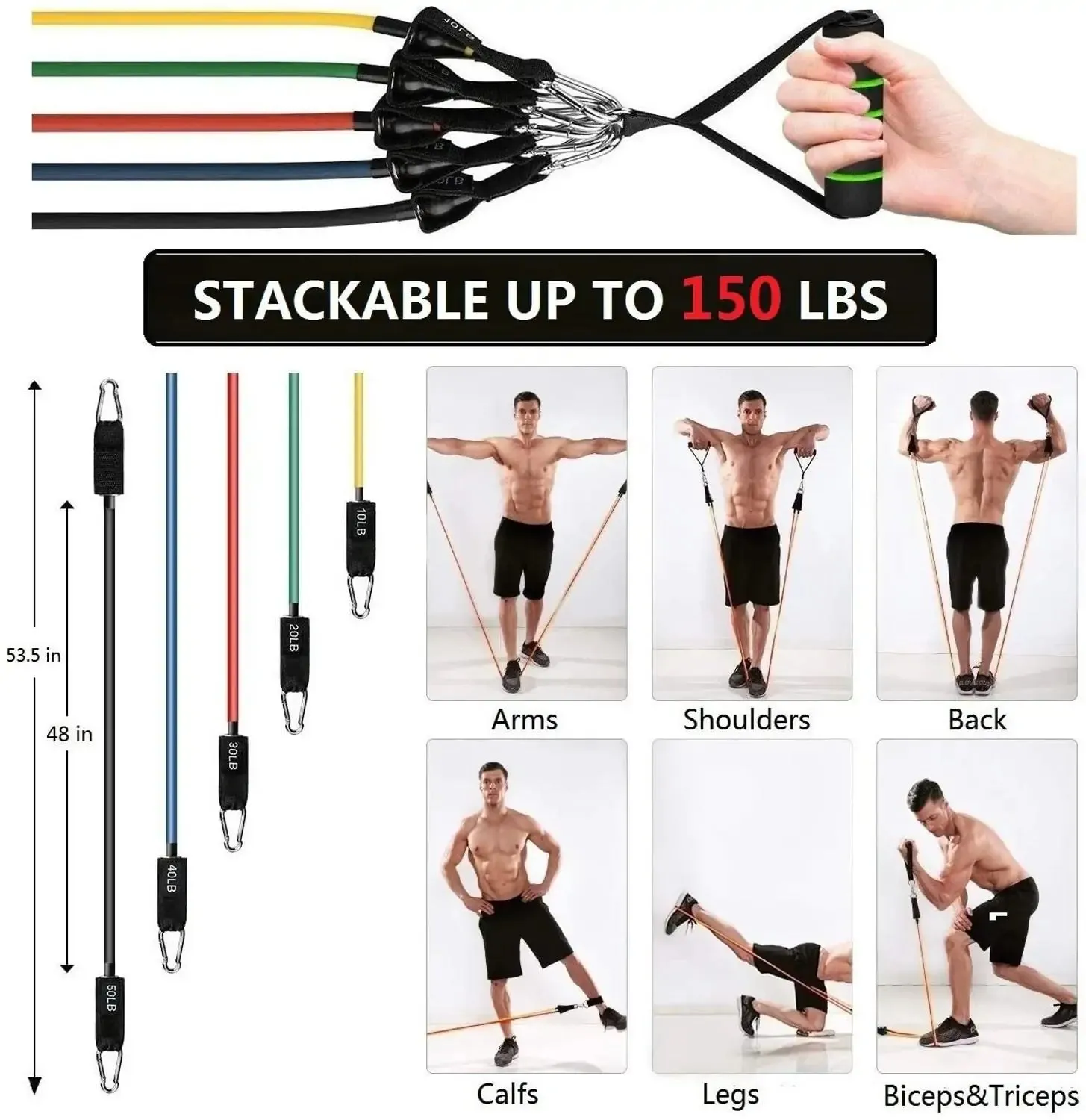 Fitness Resistance Bands - Total Body Workout – Targets arms, legs, glutes, chest, and core for well-rounded training