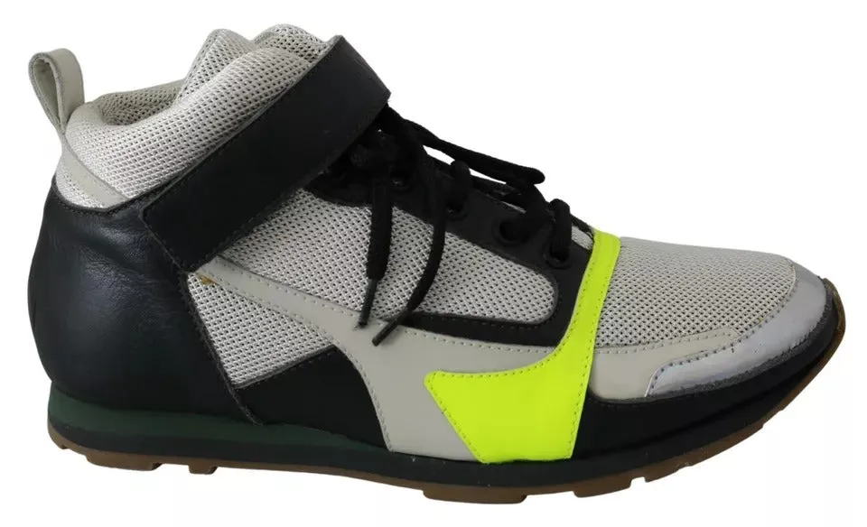 Fog Gray Neon Green Black Lace-Up Strap Shoes