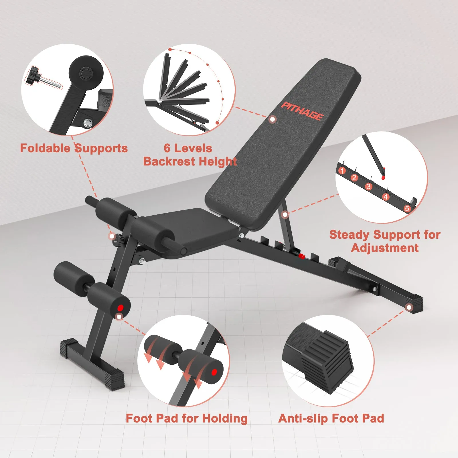 Foldable & Adjustable Workout Bench for Home Gym Strength Training