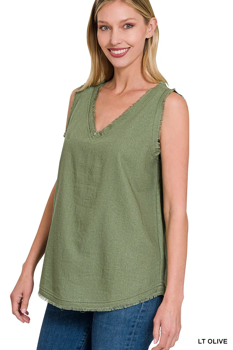 Frayed Summer Tank in LIGHT OLIVE